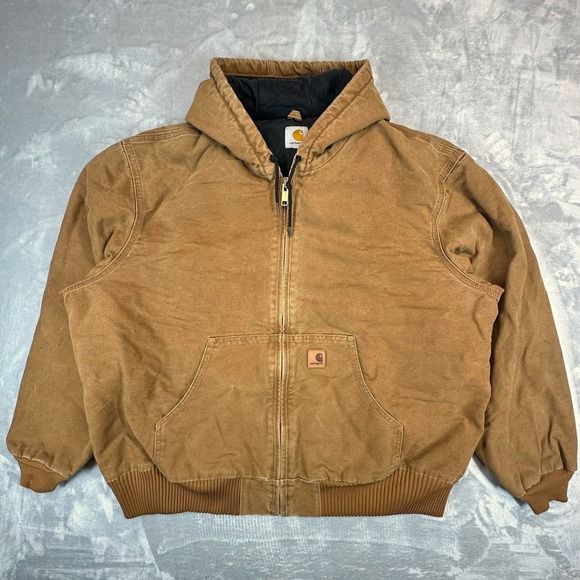 Carhartt Other - Carhartt Jacket Mens 2XL Brown J130 Sandstone Active Hooded Quilted Flannel Line